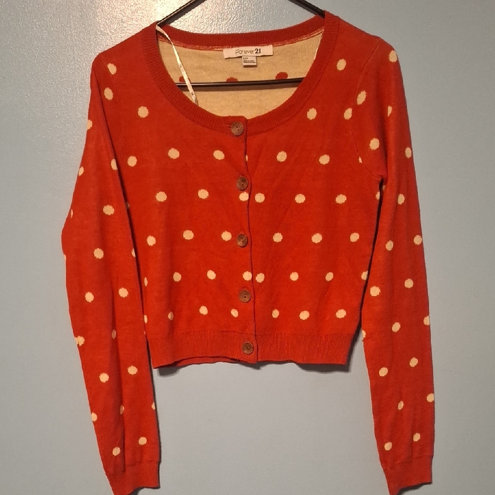 Forever 21 Red and White/Cream Polka Dot Cardigan